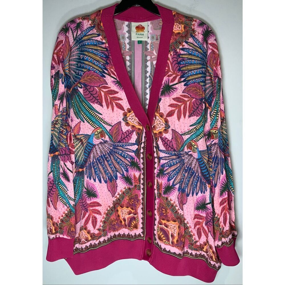 Farm Rio Macaw Scarf Print Cardigan size large
